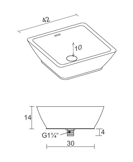 RIHO Solid Surface Avella Waschtisch eckig 42x42cm, weiß matt