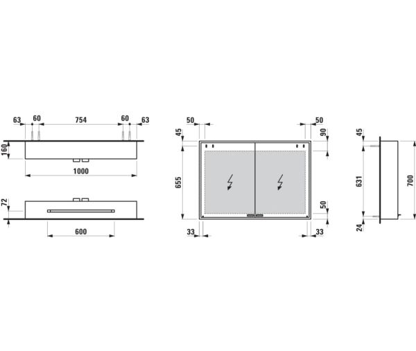 Laufen Ilon Spiegelschrank 1000 mit umlaufender LED-Beleuchtung, edelstahl gebürstet