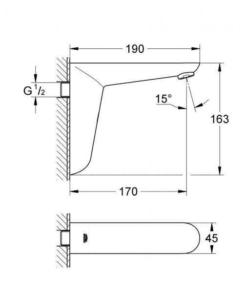 Grohe Euroeco CE Infrarot-Elektronik für Waschtisch-Wandarmatur ohne Mischung, Batteriebetr., chrom