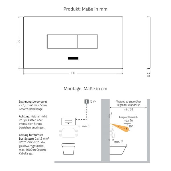 WimTec PROOF T6 XL HyPlus PRO Zweimengen WC-Betätigung 12V Netzbetrieb, edelstahl