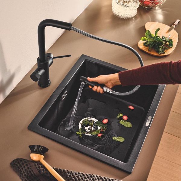 Grohe Blue 5-in-1-Armatur, L-Auslauf, ausziehbar, phantom black 