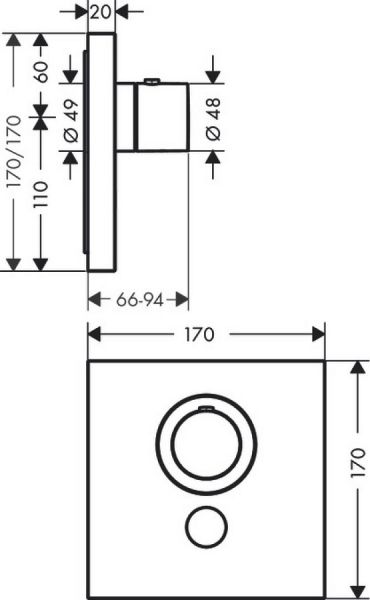Axor ShowerSelect Thermostat Highflow Square Unterputz, 1 Verbraucher, mit zusätzlichem Abgang