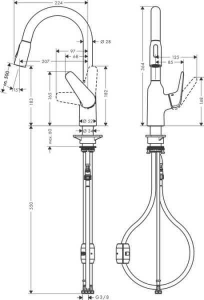 Hansgrohe Focus M42 Einhebel-Küchenmischer 180 mit Ausziehbrause