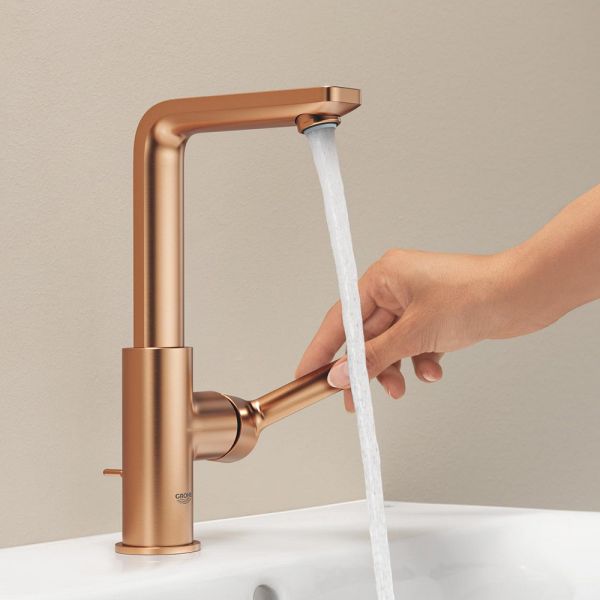 Grohe Lineare Badarmatur L-Size mit Zugstangen-Ablaufgarnitur, warm sunset gebürstet 23296DL1