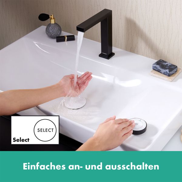 Hansgrohe Tecturis E 2-Loch Waschtischarmatur 150 CoolStart mit Ablaufgarnitur, schwarz matt