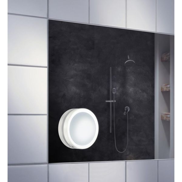 Smedbo Outline Lite Kosmetikspiegel mit LED-Beleuchtung, Saugknäpfen, Ø12cm, weiß FX625