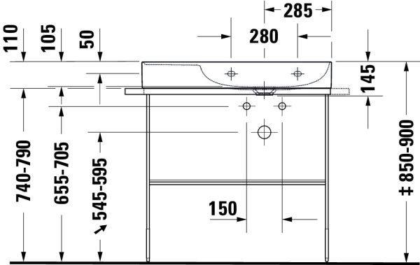 Duravit DuraSquare Waschtisch 80x47cm, ohne Überlauf, mit Wondergliss, mit nicht verschließbarem Ablaufventil, weiß 23498000411