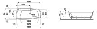 Vorschau: Laufen Palomba Einbau-Badewanne aus Sanitäracryl, 80mm Rand, inkl. Fußgestell, 180x80cm, weiß, techn. Zeichnung, H2438010000001