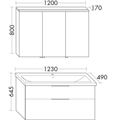 Burgbad Eqio Badmöbel-Set 123cm, Spiegelschrank, Keramik-Waschtisch und WT-Unterschrank