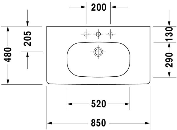 Duravit D-Code Waschtisch rechteckig 85x48cm, mit 1 Hahnloch und Überlauf, weiß 03428500002