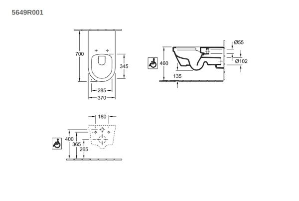 Villeroy&Boch ViCare Tiefspül-WC, spülrandlos, weiß, 37x70cm 5649R001