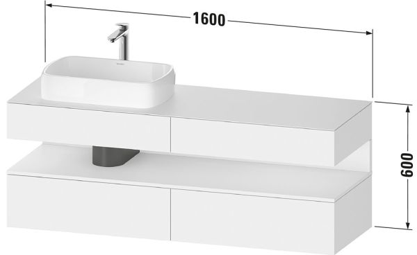 Duravit Qatego Unterschrank für Aufsatzbecken 160cm, Ausschn. links, weiß supermatt Antifingerprint