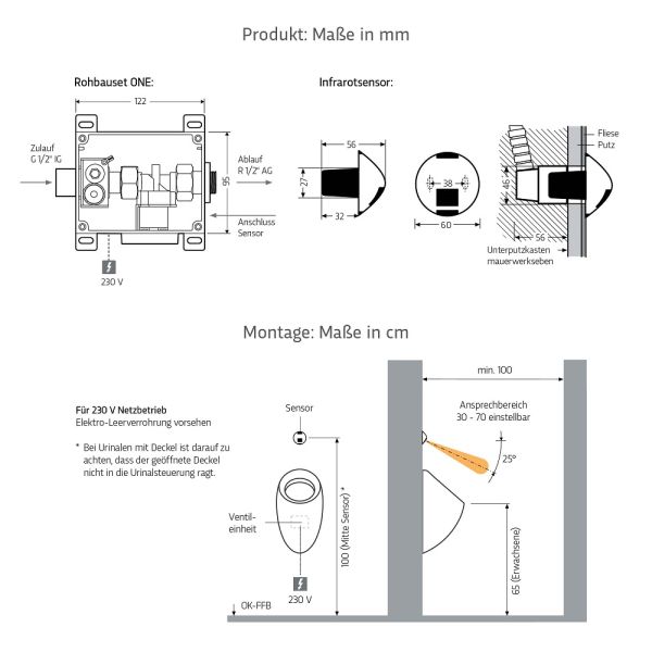WimTec ONE UR HyPlus berührungslose Urinalsteuerung 12V Netzbetrieb, mattchrom