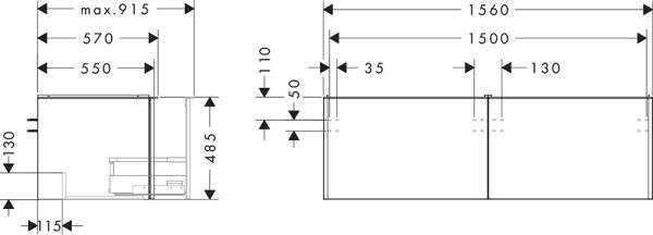 Hansgrohe Xelu Q Waschtischunterschrank 156cm für 2 Aufsatzwaschtische, 2 Schubkästen