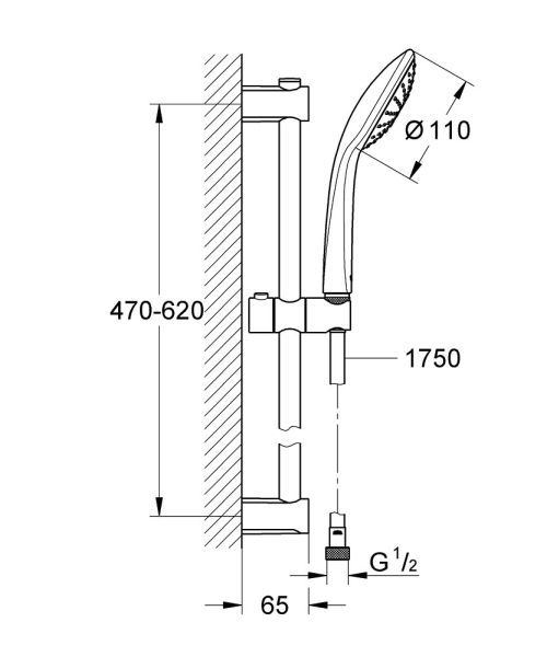 Grohe Vitalio Joy 110 Mono Brausestangenset 60cm, 1 Strahlart, chrom