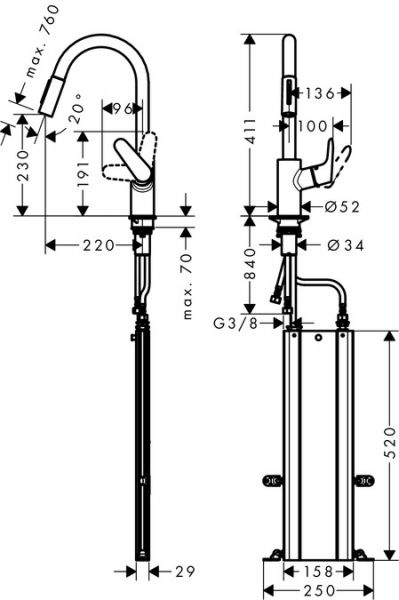 Hansgrohe Focus M41 Einhebel-Küchenmischer 240 mit Ausziehbrause und sBox, edelstahl finish