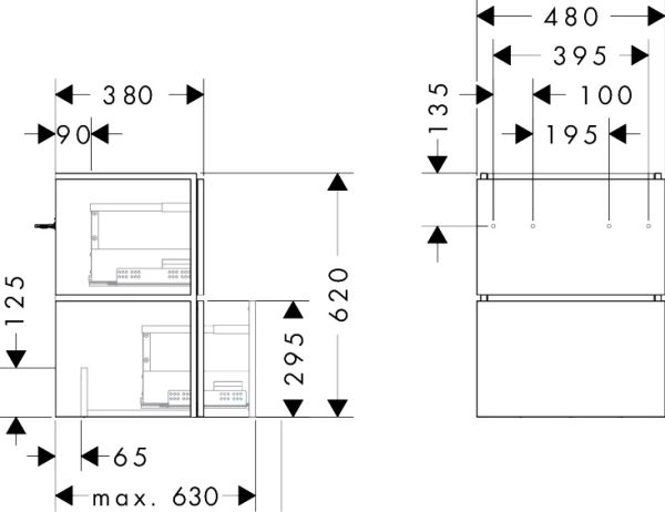 hansgrohe Xilesa E Unterschrank 48x38cm für Handwaschbecken, 2 Schubkästen mit Push-Open