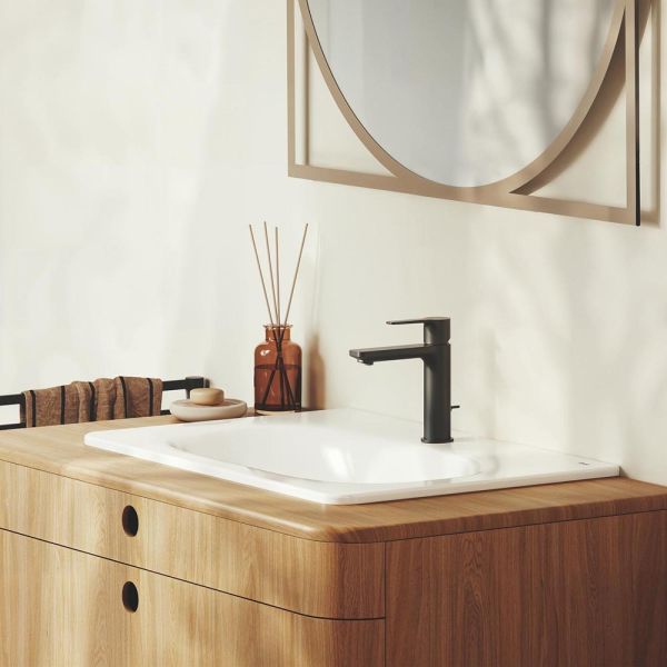Grohe Lineare Wasserhahn S-Size, Zugstangen-Ablaufgarnitur, wassersparend, schwarz matt