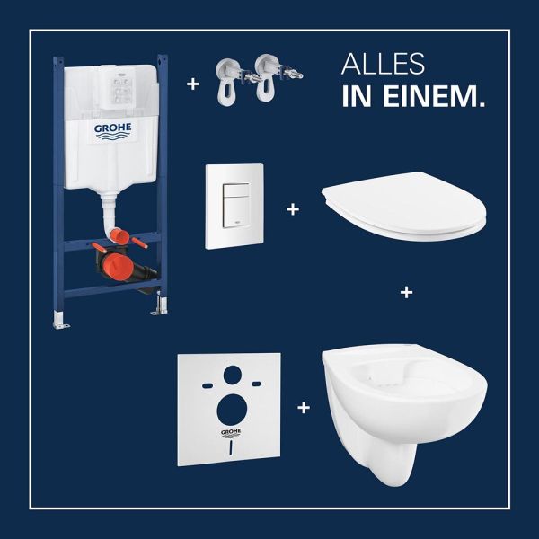 Grohe Solido Compact 5-in1 WC-Set mit Even Drückerplatte, Soft-Close-WC-Sitz, weiß