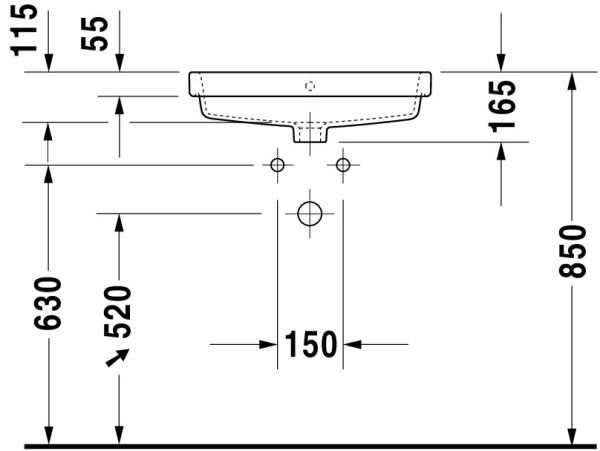 Duravit Vero Air Einbauwaschtisch rechteckig 55x45,5cm, mit Überlauf, ohne Hahnloch, weiß 0383550060