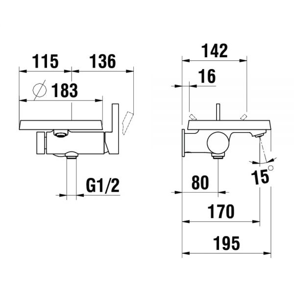 Kartell by Laufen Einhand-Bademischer, Disc für Simibox 1-point mit Zubehör, chrom_1