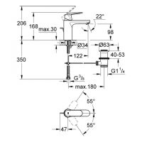 Vorschau: Grohe Eurosmart Cosmopolitan Badarmatur M-Size mit Zugstangen-Ablaufgarnitur, wassersparend