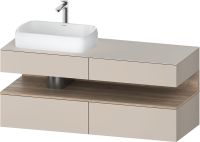 Vorschau: Duravit Qatego Unterschrank für Aufsatzbecken 140x55cm in taupe matt, mit offenem Fach in eiche marmoriert, Ausschnitt links QA4765