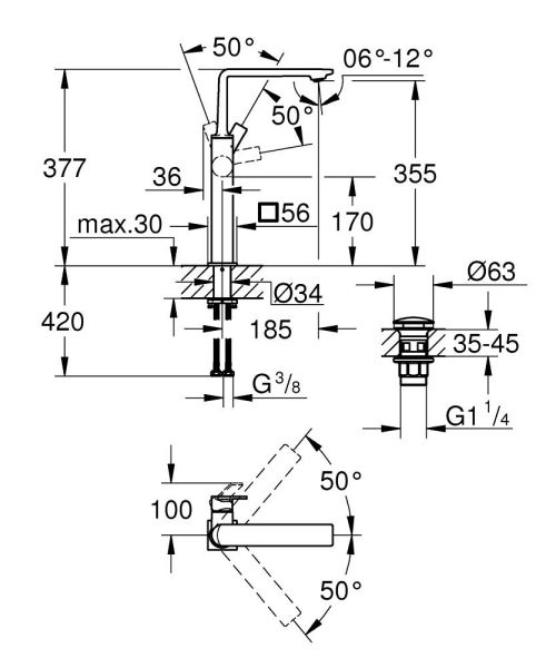 Grohe Allure Wasserhahn XL-Size mit Push-open Ablaufgarnitur
