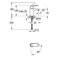 Vorschau: Grohe Eurosmart Cosmopolitan Badarmatur S-Size, glatter Körper, wassersparend, chrom