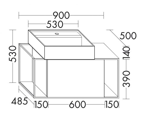 Burgbad Junit Keramik-Aufsatzwaschtisch 90cm mit Unterschrank und LED-Beleuchtung