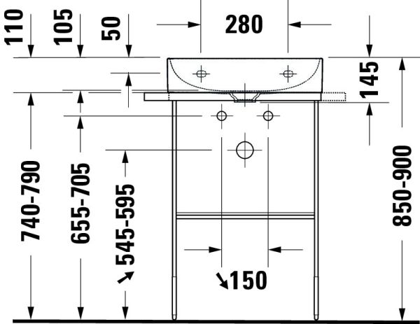 Duravit DuraSquare Waschtisch 50x47cm, ohne Überlauf, ohne Wondergliss, mit nicht verschließbarem Ablaufventil, weiß 2353500071