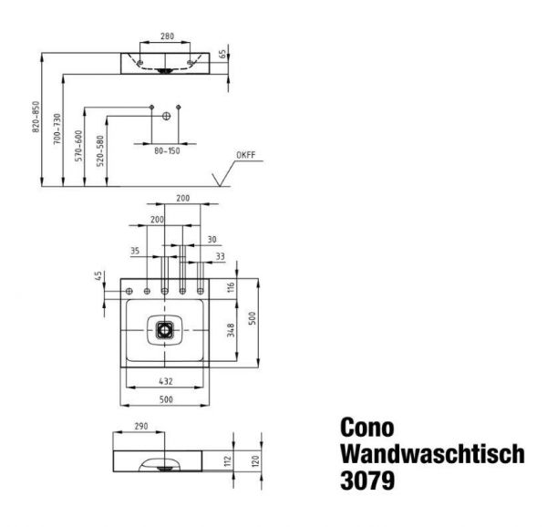 Kaldewei Cono Waschtisch 50x50cm, Mod. 3079