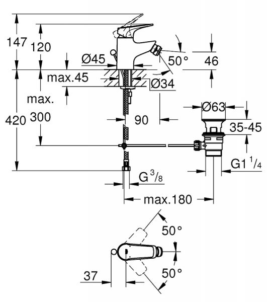 Grohe BauFlow Einhand-Bidetbatterie mit Ablaufgarnitur, chrom