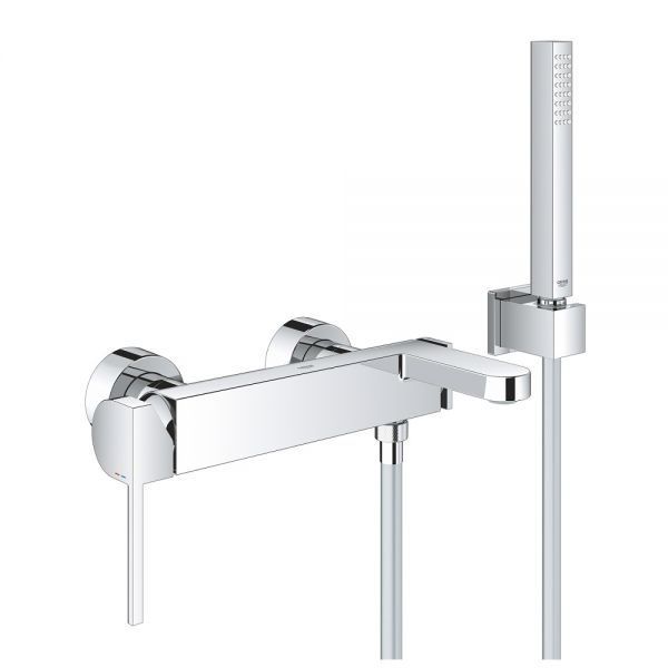 Grohe Plus Einhand-Wannenbatterie, Wandmontage, mit Euphoria Cube Handbrause-Set, chrom