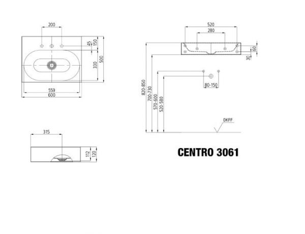 Kaldewei Centro Waschtisch 60x50cm, Mod. 3061