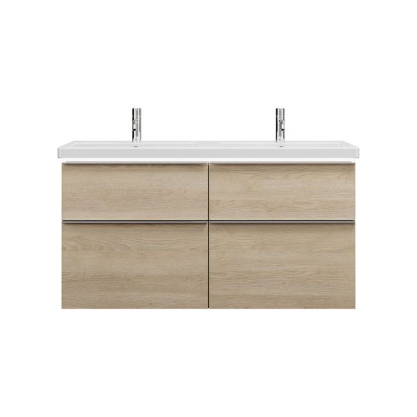 Burgbad Eqio Keramik-Doppelwaschtisch 123cm mit Unterschrank, LED, 4 Auszüge