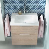 Burgbad Eqio Glas-Waschtisch mit Waschtischunterschrank, 2 Auszüge, 62cm, eiche dekor cashmere, Griff chrom SEYX062F3180A0070G0146 