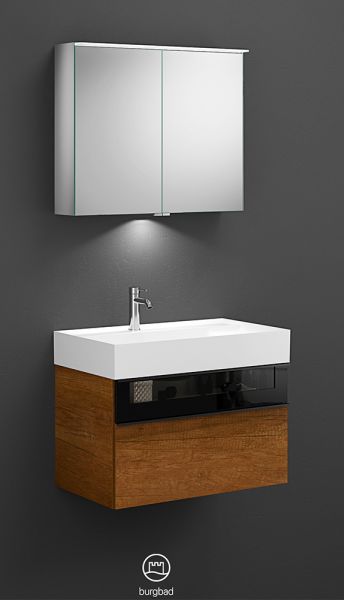 Burgbad Yumo Badmöbel-Set 80cm, Spiegelschrank, Waschtisch mit Unterschrank inkl. LED-Beleuchtung