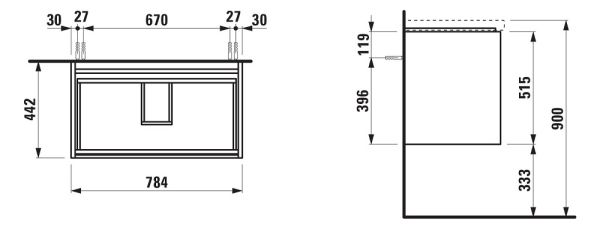 Laufen Lani Waschtischunterbau mit 2 Auszügen, passend zu Möbelwaschtisch 78,5cm