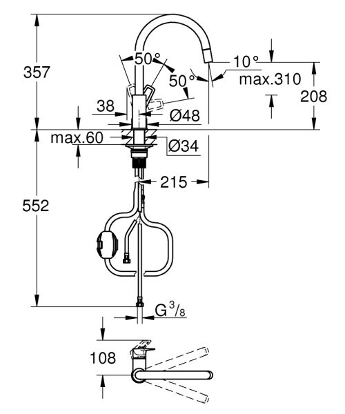 Grohe Start Loop Einhand-Spültischbatterie mit herausziehbarer Laminarbrause, chrom 30556000