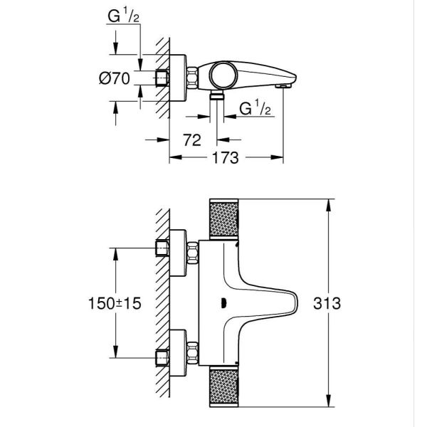 Grohe Grohtherm 1000 Performance Thermostat-Wannenarmatur, hard graphite gebürstet