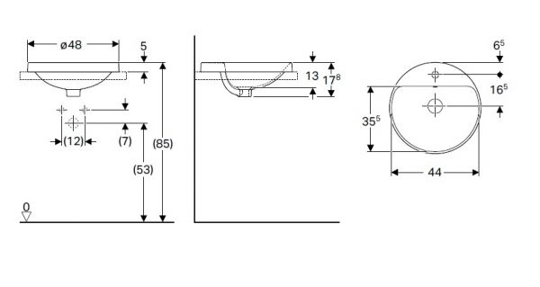 Geberit VariForm Einbauwaschtisch mit 1 Hahnloch, Unterseite glasiert, rund, weiß 500705012_2