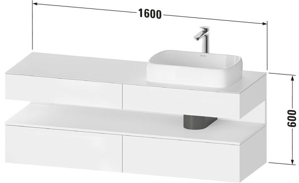 Duravit Qatego Unterschrank für Aufsatzbecken 160cm, Ausschn. rechts, weiß superm. Antifingerprint