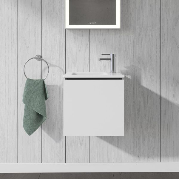 Duravit L-Cube Waschtischunterschrank wandhängend 42x29cm mit 1 Tür für ME by Starck 072343 weiß matt LC6272L1818