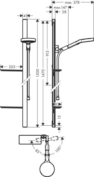 Hansgrohe Rainfinity Brauseset 130 3jet mit Brausestange 150cm, chrom