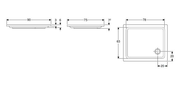 Geberit Renova Rechteckduschwanne 90x75cm, weiß/glänzend_2