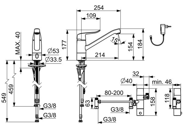 Hansa Hansacare Hybrid Spültisch-Elektronik-Einlochbatterie, Netzbetrieb, chrom