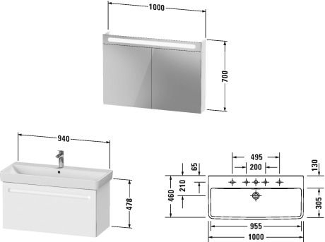 Duravit No.1 Badmöbel-Set 100cm mit Waschtisch, Spiegelschrank und 1 Auszug