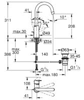 Vorschau: Grohe QuickFix Start Einhand-Waschtischbatterie L-Size, mit Zugstangen-Ablaufgarnitur, schwarz matt