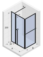 Vorschau: RIHO Lucid 203 Fixteil mit Pendeltür und Seitenwand 110x90cm, Eckeinstieg, schwarz